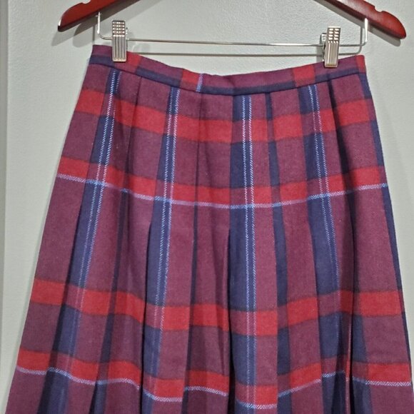 Vintage Madison Women's Wool Blend Plaid Pleated Skirt Red Blue Union Made Sz 12 - Picture 14 of 15